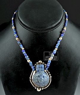 Roman Glass Necklace w/ Lion Face Pendant