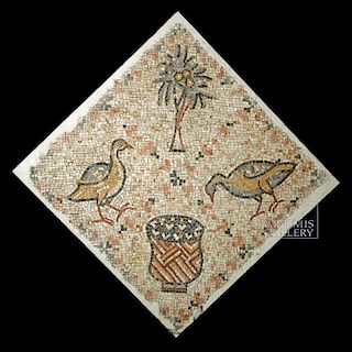 Roman Mosaic w/ Birds, Urn, Palm for Victory & Peace