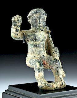 Roman Bronze Seated Youth Holding Grapes