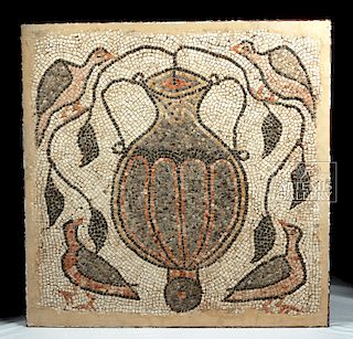 Roman / Byzantine Mosaic - Birds, Vessel, & Leafy Vines