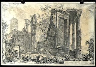 18th C Piranesi Etching - Temple of the Sibyl at Tivoli
