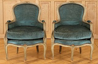 PAIR FRENCH LOUIS XV STYLE BERGERE CHAIRS C.1900