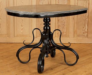EBONIZED MARBLE TOP OCCASIONAL TABLE BY THONET