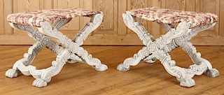 PAIR REGENCY STYLE CARVED X-FORM BENCHES