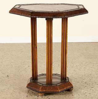 FRENCH LEATHER SIDE TABLE NAILHEAD TRIM C. 1930