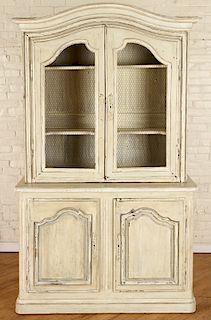 19TH C. FRENCH CARVED PAINTED ARMOIRE DEUX CORPS