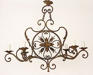 FRENCH WROUGHT IRON SIX LIGHT CHANDELIER