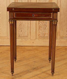 EARLY 20TH C. FRENCH MAHOGANY BRASS GAMES TABLE