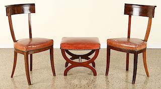 PAIR 19TH C. FRENCH SIDE CHAIRS WITH FOOT STOOL
