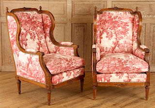 PAIR LATE 19TH C. FRENCH LOUIS XVI STYLE BERGERES