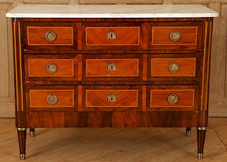 FRENCH ROSEWOOD COMMODE MARBLE TOP CIRCA 1920