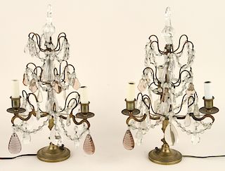 PAIR LOUIS XV STYLE BRASS CRYSTAL LAMPS
