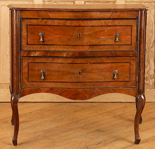 ITALIAN WALNUT TWO DRAWER COMMODE SHAPED FRONT