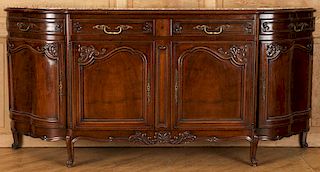 FRENCH WALNUT LOUIS XV STYLE MARBLE TOP SIDEBOARD