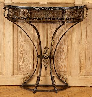BRASS IRON CONSOLE TABLE MANNER OF OSCAR BACH