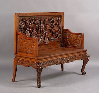 ASIAN CARVED WOOD BENCH ELEPHANT LEGS