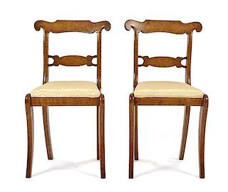 A Pair of American Empire Maple Side Chairs, Height 33 1/8 x width 18 1/2 x depth 15 1/2 inches.