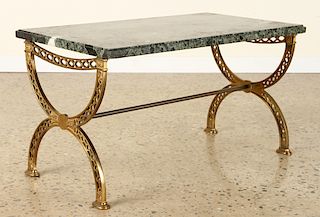 HOLLYWOOD REGENCY STYLE BRASS MARBLE COFFEE TABLE