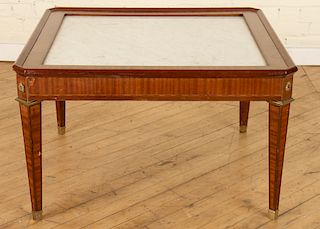 FRENCH MAHOGANY MARBLE TOP JANSEN COFFEE TABLE