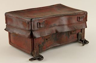 ENGLISH RED LEATHER CARRIAGE TRUNK