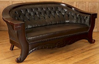 AMERICAN CLASSICAL LEATHER ARCHED BACK SOFA