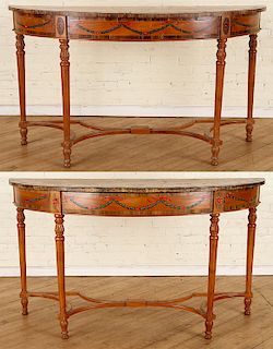 PAIR ADAM STYLE ROSEWOOD MAHOGANY CONSOLE TABLES