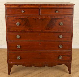 19TH C. WALNUT CHEST OF DRAWERS ON SHAPED BASE