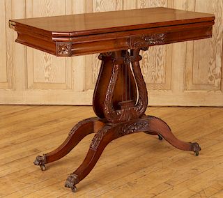 FEDERAL MAHOGANY FLIP TOP GAMES TABLE CARVED