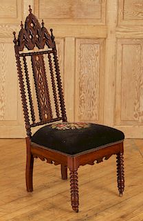 19TH C. AMERICAN GOTHIC REVIVAL CHAIR NEEDLEPOINT