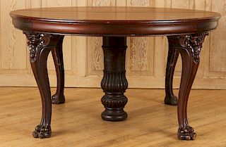LATE 19TH C. MAHOGANY DINING TABLE LION MASK LEGS