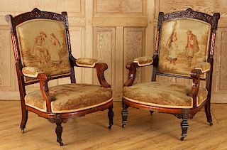 PAIR 19TH C ROSEWOOD CHAIRS ATTR TO HERTER BROS.
