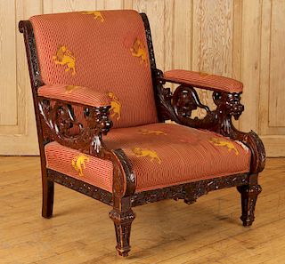 AMERICAN VICTORIAN WINGED GRIFFIN OPEN ARM CHAIR