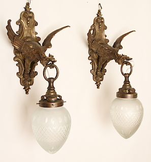 PAIR EARLY 20TH C. 1-LIGHT SCONCES GRIFFIN FORM