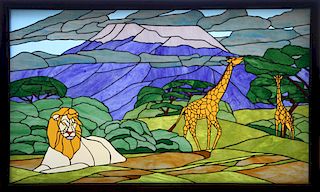 STAINED AND LEADED GLASS JUNGLE SCENE