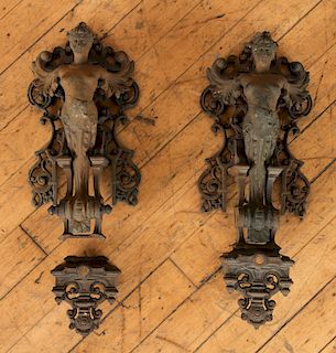 PAIR 19TH CENTURY FRENCH CAST IRON FIGURAL MOUNTS