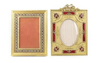 Two French Gilt Metal Decorative Picture Frames, Larger height 8 x width 7 inches.