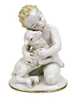 Antique Rosenthal German Porcelain Figure Boy/Lamb