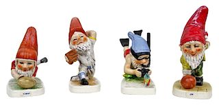 4 Vintage Goebel Sport Gnome Porcelain Figurines