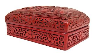 20th C. Chinese Hand Carved Cinnabar Covered Box