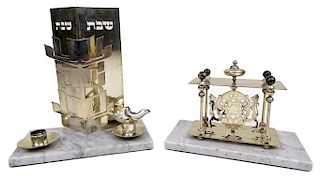 Two Silver Judaica Display Ornaments on Marble