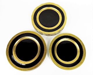 Eleven Stunning Black / Gold Trim Dinner Plates
