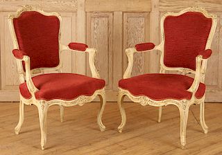 PAIR FRENCH PAINTED FAUTEUILS LOUIS XV STYLE