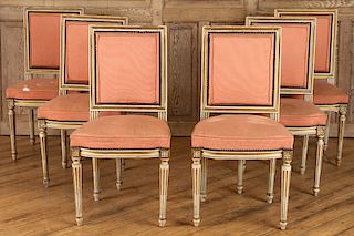 SET 6 FRENCH CARVED LOUIS XVI STYLE DINING CHAIRS