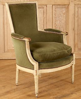 19TH C. FRENCH PAINTED BERGERE CHAIR DIRECTOIRE
