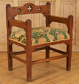 LATE 19TH C. FRENCH OAK GOTHIC REVIVAL ARM CHAIR