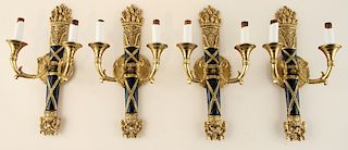 SET 4 BRASS 2-LIGHT WALL SCONCES FRENCH EMPIRE