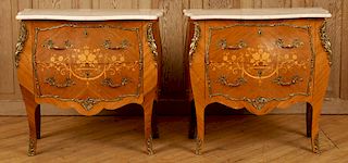 PAIR LOUIS XV STYLE TRAVERTINE TOP COMMODES