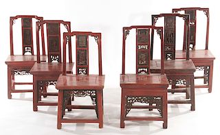SET 6 CHINESE CARVED PAINTED CHILDS CHAIRS