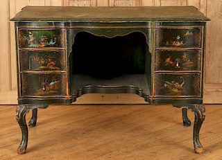 CARVED PAINTED CHINOISERIE DESK CIRCA 1940