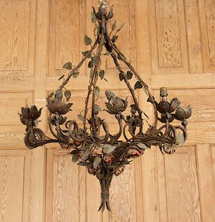 FRENCH PAINTED TOLE 10 ARM CHANDELIER C.1920